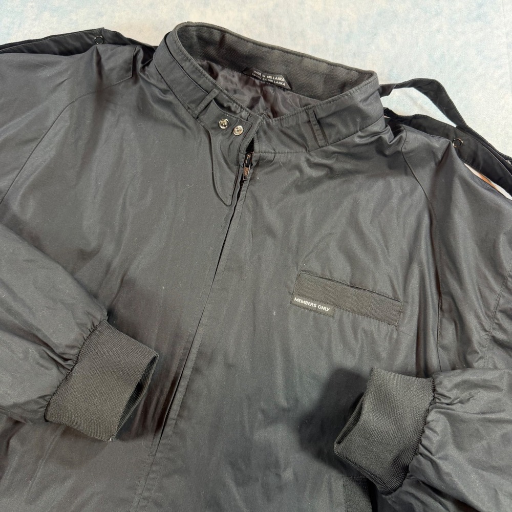 Members Only Racer Jacket Mens XXL Black Excellent Iconic Signature Epaulettes